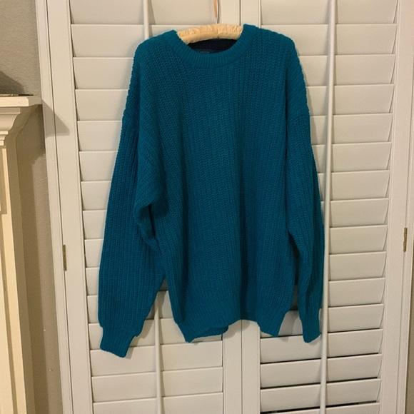 NWT Vintage Cambridge Classics Teal Sweater Chunky Knit Oversized Size Large - Picture 3 of 17